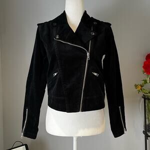 NEW Juicy Couture Corduroy Ribbed Structured Moto Jacket Asymmetrical Zip Black…